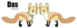  2014 aliasing ambiguous_gender black_markings black_text blue_eyes brown_body brown_fur brown_inner_ear_fluff brown_nose canid canine character_name closed_eyes das_(sebdoggo) digital_drawing_(artwork) digital_media_(artwork) digitigrade english_text fennec_fox feral flat_colors fox fur green_scarf inner_ear_fluff mammal markings microsoft_paint_(artwork) model_sheet narrowed_eyes nonbinary_(lore) paws scarf sebdoggo simple_background smile snout solo squint standing striped_markings stripes tail tan_body tan_fur text true_fox tuft white_background yellow_body yellow_fur yellow_inner_ear 