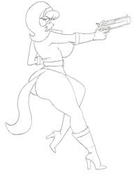  anthro ass big_breasts big_butt boots breasts clothed clothing domestic_cat felid feline felis female footwear gloves gun handwear hi_res high_heeled_boots high_heels kitty_katswell krocialblack mammal nickelodeon ranged_weapon shoes solo t.u.f.f._puppy tail thick_thighs weapon 