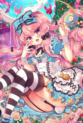  :d alice_in_wonderland animal_ears apron ass balloon black_bow black_panties blue_bow blue_dress blue_sky book bow checkerboard_cookie cloud commentary_request cookie cup day dress feet_out_of_frame female flower food frilled_apron frills garter_straps hair_between_eyes hairbow hands_up holding holding_cup horizontal-striped_thighhighs knees_together_feet_apart long_hair looking_at_viewer open_book original outdoors panties pink_hair pocket_watch puffy_short_sleeves puffy_sleeves purple_eyes rabbit_ears rabbit_girl rabbit_tail red_flower red_rose rose rose_bush short_sleeves sky smile solo striped_clothes striped_thighhighs suzunone_rena tail teacup thighhighs thighs two_side_up underwear very_long_hair watch white_apron wrist_cuffs 