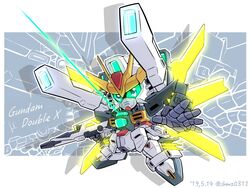  after_war_gundam_x beam_rifle blue_eyes character_name chibi energy_gun gun gundam gundam_double_x holding holding_gun holding_weapon mecha no_humans open_hand robot satellite_cannon science_fiction shokkaa_(shmz61312) shoulder_cannon solo v-fin weapon zoom_layer 