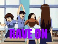  5girls animated animated azumanga_daiou bonklers epilepsy_warning image_macro_(meme) kagura_(azumanga_daioh) kasuga_ayumu lowres meme mihama_chiyo mizuhara_koyomi multiple_girls rave_party takino_tomo 