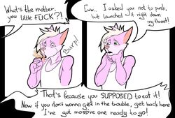  anthro burping canid canine canis clothing domestic_dog el_brapitto english_text filth fur green_eyes hair kevin_(el_brapitto) male mammal pink_body pink_fur pink_inner_ear profanity shirt solo tank_top text topwear white_body white_fur white_hair 