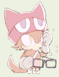  anthro belt bodily_fluids canid canine canis clothing custom_character_(sonic_forces) eyewear fur gadget_the_wolf glasses gloves green_background handwear hat headgear headwear male mammal pink_clothing pink_hat pink_headwear puyo_puyo red_body red_fur sega sikai simple_background solo sonic_forces sonic_the_hedgehog_(series) sweat sweatdrop wolf yellow_eyes 