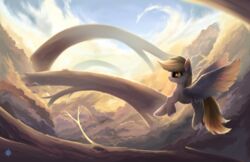  2017 amber_eyes ambient_bird ambient_flier ambient_silhouette avian bird blonde_hair blue_sky branch cloud cutie_mark day derpy_hooves detailed_background digital_media_(artwork) digital_painting_(artwork) equid equine eyelashes feathered_wings feathers female feral flying friendship_is_magic glistening glistening_eyes group hair hasbro hi_res hooves mammal my_little_pony mythological_creature mythological_equine mythology noctilucent-arts outside pegasus silhouette sky smile solo_focus subsurface_scattering tail white_body white_feathers wings yellow_tail 