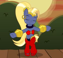  badumsquish bandeau blonde_hair clothed clothing collar cosplay crossdressing crossplay ear_piercing ear_ring equid equine freckles friendship_is_magic genie hair hasbro hi_res hoop_ear_ring horse long_hair male mammal my_little_pony piercing pony ponytail pose ring_piercing shantae shantae:_half-genie_hero shantae_(series) solo star_tracker_(mlp) topwear wayforward 