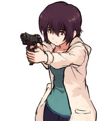  beretta_m1934 brown_eyes brown_hair female gun handgun hood hoodie noir_(anime) photoshop_(medium) shibafu_(glock23) short_hair solo weapon white_background yuumura_kirika 