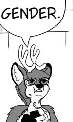  2021 3:5 ambiguous_gender anthro antlers arm_tuft black_and_white black_nose brick_wall cheek_tuft chest_tuft confusion deer delicious_in_dungeon dialogue digital_media_(artwork) english_text facial_tuft fluffy fluffybuck fluffybuck_(character) food fur hi_res horn humor mammal monochrome new_world_deer onigiri rice shoulder_tuft simple_background solo speech_bubble text tuft wall_(structure) white-tailed_deer white_background white_body white_fur 