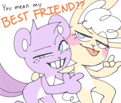  anthro ask-toothy beaver beaver_tail blue_eyes blush buckteeth cuddles_(htf) curled_hair curled_tail dialogue english_text eyelashes fur gesture hair happy_tree_friends head_tuft lagomorph leporid looking_at_viewer mammal pink_cheeks purple_body purple_fur rabbit rodent scut_tail short_tail simple_background smile tail teeth text tongue tongue_out toothy_(htf) tuft yellow_body yellow_fur 