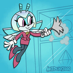  1:1 absurd_res anthro artdexo2000 arthropod beetle cleaning cleaning_tool drop_shadow feather_duster female hi_res holding_object idw_publishing insects jewel_the_beetle outline sega solo sonic_the_hedgehog_(comics) sonic_the_hedgehog_(idw) sonic_the_hedgehog_(series) toony 