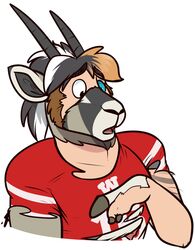  2019 american_football antelope anthro binturongboss blue_eyes bovid brown_hair clothed clothing competition_number digital_media_(artwork) football_player fur grazing_antelope hair hooves horn jersey male mammal number number_on_clothing number_on_jersey number_on_topwear number_print open_mouth oryx print_clothing print_jersey print_topwear simple_background solo sport text text_on_clothing text_on_jersey text_on_topwear text_print topwear transformation white_body white_fur white_hair 