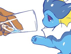  2019 4:3 4_fingers 4_toes ambiguous_gender beverage blue_body blue_pawpads blue_skin brown_body brown_skin container cup dailyvap digital_drawing_(artwork) digital_media_(artwork) duo eeveelution feet feral feral_focus fingers frill_(anatomy) generation_1_pokemon glistening glistening_body glistening_skin hi_res hindpaw holding_container holding_cup holding_object human humanoid_hands light lighting mammal marine membrane_(anatomy) membranous_frill neck_frill nintendo offering_to_another pawpads paws pokemon pokemon_(species) quadruped raised_leg reaching red_eyes shadow side_view simple_background solo_focus toes translucent vaporeon water white_background white_membrane yellow_membrane 