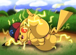  anus ash&#039;s_pikachu ass balls breakdancing clothing dancing electricity erection generation_1_pokemon genitals hat hat_only headgear headgear_only headwear headwear_only hi_res looking_at_viewer lying male mostly_nude nintendo penis pikachu pokemon pokemon_(species) raised_leg semi-anthro solo static_electricity tepigfan101 