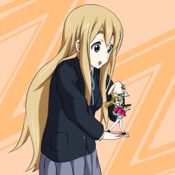  bad_id bad_pixiv_id blazer blonde_hair blue_eyes character_doll female figure highres jacket k-on! kotobuki_tsumugi long_hair meta mugi~yuuuuuu pleated_skirt sakuragaoka_high_school_uniform school_uniform skirt smile solo waitress 