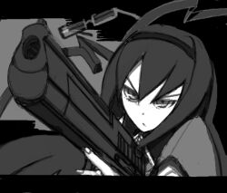  akemi_homura akemi_homura_(magical_girl) angry aroha_j bad_drawr_id bad_id desert_eagle female glasses greyscale gun handgun holding holding_gun holding_weapon letterboxed mahou_shoujo_madoka_magica mahou_shoujo_madoka_magica_(anime) monochrome oekaki solo weapon 