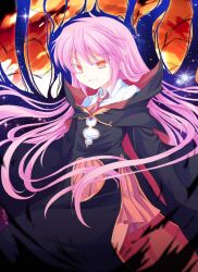  commentary_request evil_grin evil_smile female grin highres kurusu_miki little_princess_miki long_hair pink_hair rance_(series) red_eyes sengoku_rance slit_pupils smile solo star_(sky) tri 