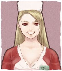  amailo blonde_hair breasts brown_eyes female grin hat lisa_garland long_hair nurse nurse_cap silent_hill smile solo 