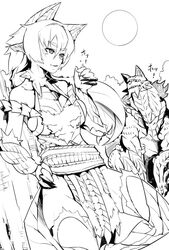  animal_ears capcom female girl hijiri jinouga monochrome monster monster_hunter monster_hunter_portable_3rd monster_hunter_tri personification zinogre 