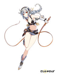  armpits bare_legs bare_shoulders belt belt_pouch bikini black_bikini boots braid breasts closed_mouth closers collarbone collared_shirt crop_top expressionless female fingerless_gloves floating_hair framed_breasts full_body gloves grey_hair hairband halterneck highres holding_lasso holstered lasso long_hair looking_at_viewer micro_shorts multiple_belts navel non-web_source official_art pouch red_eyes revealing_clothes shirt shorts sleeveless sleeveless_shirt small_breasts solo stomach string_bikini swimsuit thighs tina_(closers) twin_braids twintails variant_set white_footwear white_gloves white_shirt white_shorts 