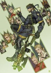  1boy absolum_art absurdres ass bara beard big_boss blonde_hair bodysuit boots brown_hair canine card chico_(metal_gear) commentary covered_abs crossover diamond_dog eli_(metal_gear) eva_(metal_gear) eyepatch facial_hair glasses grey_hair gun headband highres huey_(metal_gear) kazuhira_miller kingdom_hearts kingdom_hearts_chain_of_memories large_pectorals looking_at_viewer major_zero male_focus metal_gear_(series) metal_gear_solid_3:_snake_eater metal_gear_solid_v:_the_phantom_pain muscular muscular_male parody paz_ortega_andrade pectorals quiet_(metal_gear) revolver_ocelot scarf sunglasses the_boss thick_thighs thighs tight_clothes tretji_rebenok weapon yevgeny_borisovitch_volgin 