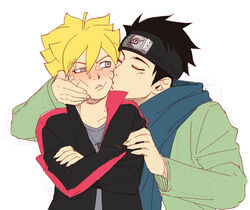  2boys blush gusam kissing male_focus multiple_boys naruto sarutobi_konohamaru uzumaki_boruto yaoi 