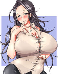  blouse blush bra breasts female highres huge_breasts kinokoutarou see-through shirt solo underwear 