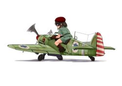  aircraft airplane avia_s-199 aviator_girls beret bf_109 boots commentary_request female gloves goggles hat hexagram military original riding shorts solo star_of_david tokihama_jirou vehicle_focus 