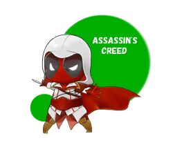  assassin&#039;s_creed assassin&#039;s_creed_(series) chibi cosplay crossover deadpool marvel ubisoft weapon 