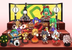  &gt;_&lt; ... 6+girls :&lt; :d aki_minoriko aki_shizuha angry animal_ears apron black_hair blonde_hair blue_eyes blue_hair blush bonbori_(lighting) bongo_drums bontoro bow chibi closed_eyes commentary_request dress drum drum_set drumsticks fighting flower flute folding_screen food frog_hair_ornament front_ponytail fruit grapes green_eyes green_hair hair_ornament hair_ribbon hairbow hand_fan happy hat hina_ningyou hinadan hinamatsuri hishaku instrument inubashiri_momiji kagiyama_hina kawashiro_nitori kochiya_sanae lantern leaf leaf_on_head long_hair moriya&#039;s_iron_rings moriya_suwako mountain_of_faith multiple_girls music oerba_yun_fang onbashira open_mouth orange_eyes pom_pom_(clothes) red_dress ribbon rope shameimaru_aya shimenawa short_hair singing sitting skirt slit_pupils smile smirk snake table tail tambourine teeth tokin_hat touhou translation_request vase white_hair wide_sleeves wings wolf_ears wolf_tail xd yasaka_kanako |_| 