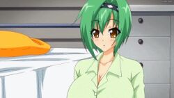  aiba_matsuri animated animated breast_expansion breast_grab breasts breasts_grab brown_eyes bursting_breasts grabbing green_hair huge_breasts large_breasts lowres oppai_heart 