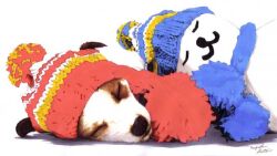  bad_id bad_pixiv_id bobblehat canine closed_eyes hat kohuseigetsu marker_(medium) no_humans original puppy realistic sleeping stuffed_animal stuffed_toy teddy_bear traditional_media 