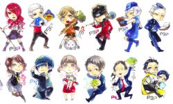  5girls 6+boys ;&gt; adachi_tooru amada_ken androgynous aragaki_shinjirou artist_request baseball_cap black_hair blue_eyes blue_hair blush bone boots boxing_gloves broom brown_hair cabbage cabbie_hat canine cape character_doll chibi coat collared_shirt copyright_name crossdressing doujima_nanako dress dual_persona elizabeth_(persona) fighting_stance folder formal hair_ornament hair_over_one_eye hand_in_pocket hand_on_head hand_on_headwear hand_on_own_hip hat jacket kirijou_mitsuru kneehighs kneeling koromaru_(persona) kuma_(persona_4) long_hair looking_at_viewer looking_away mochizuki_ryouji multiple_boys multiple_girls necktie no_legwear one_eye_closed open_mouth pants parking_meter persona persona_3 persona_3_portable persona_4 pharos pyro_jack rapier red_hair reverse_trap ribbon sanada_akihiko school_uniform serafuku serious shirogane_naoto shirt shoes short_hair skirt skull_cap smile socks standing straight_hair suit suspenders sweater sweater_vest sword theodore_(persona) thighhighs turtleneck twintails walking wavy_hair weapon white_hair yellow_eyes zettai_ryouiki 