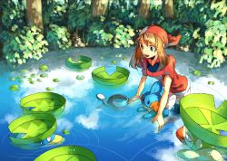  bad_id bad_pixiv_id bandana blue_eyes female kneeling lily_pad lombre lotad may_(pokemon) mudkip nature open_mouth partially_submerged pokemon pokemon_(creature) pokemon_rse skyloop19 tree water watering_can 