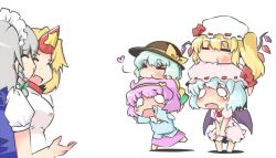  &gt;_&lt; 6+girls :d ^_^ biting blonde_hair blood blue_hair blush braid chibi chibi_on_head closed_eyes commentary dress flandre_scarlet green_hair grey_hair hairband hat head_biting heart horns hoshiguma_yuugi izayoi_sakuya komeiji_koishi komeiji_satori long_hair multiple_girls nosebleed o_o on_head open_mouth person_on_head pink_hair remilia_scarlet sesield short_hair siblings simple_background single_horn sisters smile teardrop tears touhou twin_braids wavy_eyes wavy_mouth white_background wings 