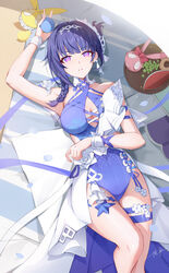  absurdres arm_up ball beach_umbrella black_hair blunt_bangs braid breasts casual_one-piece_swimsuit clothing_cutout female flower gradient_eyes hair_between_eyes headband highres holding holding_ball honkai_(series) honkai_impact_3rd looking_at_viewer lying medium_breasts medium_hair multicolored_eyes on_back one-piece_swimsuit ooo_wange raiden_mei raiden_mei_(herrscher_of_origin) rubber_duck single_braid solo swimsuit thigh_strap thighs umbrella wristband 