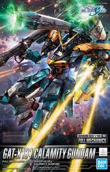  box_art calamity_gundam character_name copyright_name explosion firing flying forbidden_gundam green_eyes gun gundam gundam_seed highres holding holding_gun holding_weapon logo looking_ahead mecha no_humans official_art raider_gundam robot science_fiction shield solo_focus space strike_gundam tani_(tanidesuyo) v-fin weapon 