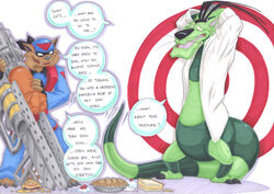  2020 anthro burger dialogue domestic_cat dr._viper_(swat_kats) duo english_text felid feline felis fit_to_fat food hanna-barbera hybrid jake_clawson male mammal prisonsuit-rabbitman simple_background swat_kats target text traditional_media_(artwork) white_background 