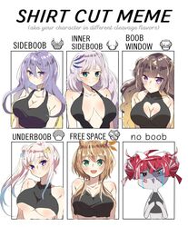  6+girls :o airani_iofifteen alternate_costume anger_vein animal_ears anya_melfissa area_15 ayunda_risu bare_shoulders black_dress blonde_hair blue_bow blue_hair blush bow breast_envy breasts breasts_apart brown_hair chibi cleavage cleavage_cutout clothing_cutout collarbone colored_skin commentary crying crying_with_eyes_open dress english_commentary english_text everyone flat_chest gradient_hair grey_hair grey_skin hair_bun hairbow halterneck hands_on_own_chest heart_cutout heterochromia highres hololive hololive_indonesia holoro impossible_clothes kureiji_ollie large_breasts long_hair looking_at_viewer meme moona_hoshinova multicolored_hair multiple_drawing_challenge multiple_girls no_bra open_mouth pavolia_reine pink_hair plunging_neckline purple_eyes purple_hair purpora red_eyes shirt_cut_meme side_ponytail single_side_bun skin_tight smile squirrel_ears squirrel_girl stitched_face stitches streaked_hair tank_top tears twintails two_side_up underboob v-shaped_eyebrows virtual_youtuber yellow_eyes zombie 