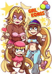  absurd_res alternative_fashion amekaji anthro balloon banana blonde_hair bottomless bottomwear breasts brown_body brown_fur candy_kong cleavage clothed clothing clothing_cord dixie_kong donkey_kong_(series) drawstring drawstring_bottomwear drawstring_pants drop_shadow ear_piercing ear_ring element_drop_shadow english_text feet female food front-tie_clothing front-tie_shirt front-tie_topwear fruit fur ganguro_(fashion) group gyaru hair haplorhine hat head_print headgear headwear heart_symbol hi_res hoop_ear_ring inflatable j-fashion lipstick long_hair makeup mammal monkey nintendo one_eye_closed pants pattern_background piercing plant primate print_clothing print_topwear ring_piercing shirt simple_background star star-shaped_background star_font star_polygon text text_drop_shadow text_on_clothing text_on_topwear text_print tied_clothing tied_drawstring tied_shirt tied_string tied_topwear tiny_kong toes topwear trio ufoet64 wink y2k_(fashion) y2k_(graphic_design) 