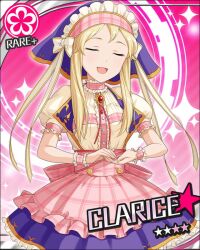  artist_request blonde_hair card_(medium) character_name clarice_(idolmaster) closed_eyes dress female flower flower_(symbol) idolmaster idolmaster_cinderella_girls long_hair official_art open_mouth smile solo twintails wrist_cuffs 