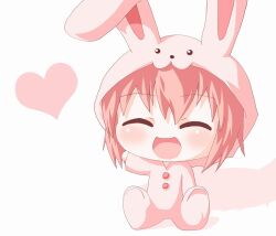  ^_^ akaza_akari animal_costume animal_ears chibi closed_eyes commentary_request female kagerou_(kers) open_mouth pajamas pink_hair rabbit_costume rabbit_ears short_hair smile solo yuru_yuri 