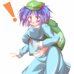  ! backpack bad_id bad_pixiv_id bag blue_hair blush daidai_ookami female hair_bobbles hair_ornament hat kawashiro_nitori key long_sleeves navel open_mouth purple_eyes short_hair slit_pupils solo touhou two_side_up 