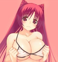  bad_id bad_pixiv_id bare_shoulders bikini blush breasts female hair_intakes kousaka_tamaki large_breasts long_hair looking_at_viewer miranisuta red_eyes red_hair simple_background solo swimsuit to_heart_(series) to_heart_2 upper_body 