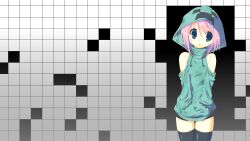  blue_eyes blush creeper minecraft mutsuno_hekisa photoshop pink_hair short_hair shorts thighhighs zettai_ryouiki 