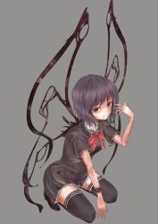  ahirun alternate_wings bad_id black_hair black_thighhighs female houjuu_nue red_eyes ringed_eyes short_hair smile solo thighhighs touhou wings wrist_cuffs 