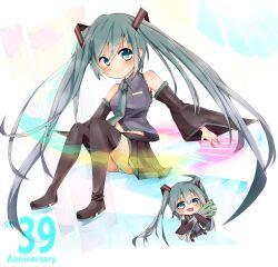  39 aqua_eyes aqua_hair bare_shoulders chibi commentary_request detached_sleeves female hatsune_miku highres long_hair panties spring_onion striped_clothes striped_panties tosura-ayato underwear vocaloid 