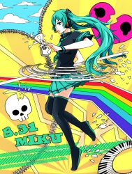  alternate_legwear bad_id bad_pixiv_id boots character_name dated female green_eyes green_hair hatsune_miku long_hair lr_622 necktie piano_keys skirt solo thigh_boots thighhighs twintails very_long_hair vocaloid zipper 