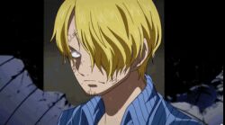  2boys animated animated arlong_park blonde_hair collared_shirt conomi_islands east_blue fight fighting kurobi lowres male male_focus monster_boy multiple_boys one_piece sanji shirt 