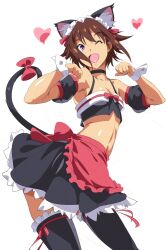  animal_ears apron brown_hair cat_ears cat_tail commentary_request dark-skinned_female dark_skin female muv-luv muv-luv_alternative muv-luv_total_eclipse one_eye_closed photoshop_(medium) purple_eyes shino_(comic_penguin_club) short_hair skirt solo tail tarisa_manandal thighhighs wrist_cuffs 