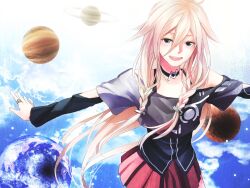  bad_id bad_pixiv_id blonde_hair blue_eyes braid earth_(planet) female grey_hair hara_niichi ia_(vocaloid) jewelry jupiter_(planet) long_hair mars_(planet) open_mouth outstretched_arms planet ring saturn_(planet) smile solo spread_arms twin_braids very_long_hair vocaloid 