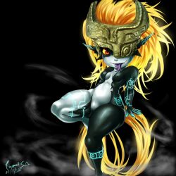  1:1 better_version_at_source bodily_fluids breasts fangs female hair humanoid kouta long_hair midna nintendo red_eyes saliva solo teeth the_legend_of_zelda tongue twili twilight_princess wide_hips 